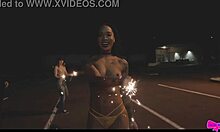 hey check honey gold dakota marr topless outdoors sparklers