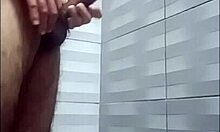 waiting for my neighbor in the shower, i stroke my big cock and milk a huge load