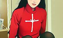 damn this tiny asian teen ai clone rides her first huge dildo so tight