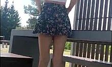 Girlfriend flashes pussy under skirt on busy public street