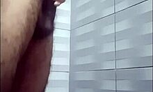 waiting for my neighbor in the shower, i stroke my big cock and milk a huge load