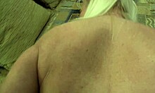 Blonde milf wife strips lingerie for pierced nipples close-up creampie fucking