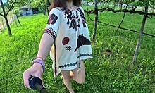 i slowly undress revealing my juicy pussy and narrow ass walking barefoot in nature