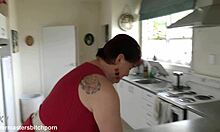 milf slut shoves buttplug up ass while cleaning kitchen bench!