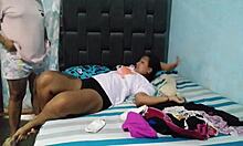 stepmom caught sniffing my undies while rubbing tits, i make her eat shaved pussy