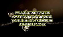 Amy Brooke's Valentine's babes flaunt big tits asses deepthroat creampies in group 4some