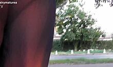 yo check out this hairy mature dude rocking transparent gear outdoors flashing his chubby beaver