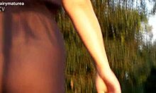 yo check out this hairy mature dude rocking transparent gear outdoors flashing his chubby beaver