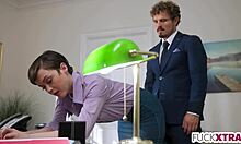 New Boss Pounds Petite Secretary's Tight Holes at Work