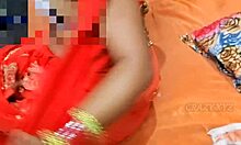 Desi bhabhi in red saree, tight pussy takes hard pounding from devar at ranch?