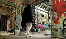 julia parker and maria gail risk bareback ffm threesome with rough outdoor doggystyle and ass licks at abandoned spot