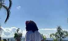 this curvy chubby ebony babe lets loose with wild farts poolside in crazy outdoor fun