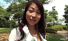 Hey small Japanese teen chats then gulps stranger cum in public POV!
