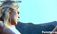 Gorgeous Blonde Jillian Janson Fingers Shaved Pussy in Outdoor Horny Striptease Lingerie Rip