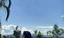 this curvy chubby ebony babe lets loose with wild farts poolside in crazy outdoor fun