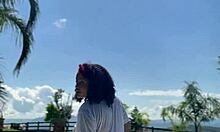 this curvy chubby ebony babe lets loose with wild farts poolside in crazy outdoor fun