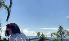 this curvy chubby ebony babe lets loose with wild farts poolside in crazy outdoor fun