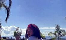 this curvy chubby ebony babe lets loose with wild farts poolside in crazy outdoor fun