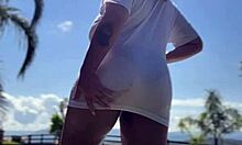 this curvy chubby ebony babe lets loose with wild farts poolside in crazy outdoor fun