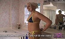 blonde freak spreads shaved pussy wide in tub gyno