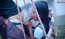 Desi stepsis sucks bhai's fat cock deep in public garden dirty hindi talk