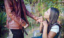 Desi stepsis sucks bhai's fat cock deep in public garden dirty hindi talk