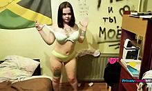 Russian Chubby Brunette Fingers Vibrates Private Tease