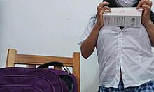 Student whore rides dildo deep in miniskirt at home