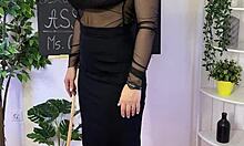 curvy glasses milf spanks see-through lingerie ass in heels stockings