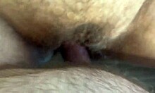 cuckold husband tastes lover's creampie in hairy wife pussy after sloppy big ass cheating quickie