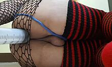 Sissy stretches ass with multiple dildos for huge creampie finish