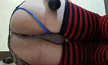 Sissy stretches ass with multiple dildos for huge creampie finish