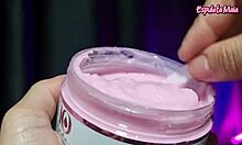 Skinny latina influencer oils her wet body testing erotic lingerie products