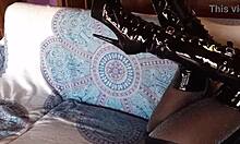 Petite milf shines in total black fishnets pantyhose boots