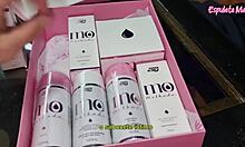 Skinny latina influencer oils her wet body testing erotic lingerie products