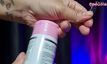 Skinny latina influencer oils her wet body testing erotic lingerie products