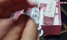 Skinny latina influencer oils her wet body testing erotic lingerie products