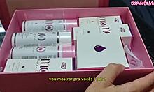 Skinny latina influencer oils her wet body testing erotic lingerie products