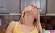 Horny petite stepsister flashes small tits then fucks hard in front of stepbro exhibitionist style