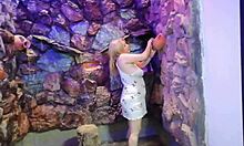 hijastra pussy licked in fountain turns steamy lesbian cunilingus