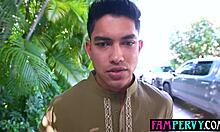 stepmom with big boobs and curvy body greets stepson with deep blowjob then bends over