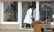 Teen Brunette Offers Shaved Pussy And Mouth To Old Man Fetish Fuck