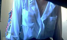 secretary skips panties under miniskirt drops bra fingers wet pussy at work