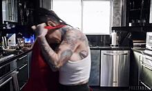 Petite Blonde Geek Girl Licks Squirts on Roommate's Girlfriend in Kitchen