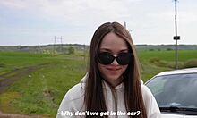 skinny babe bends over for stranger's rough doggystyle creampie after car fix on highway