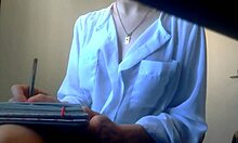 secretary skips panties under miniskirt drops bra fingers wet pussy at work