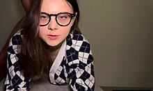 petite college nerd glasses girl begs for rough big cock in pussy doggystyle riding cumshot