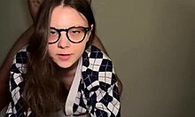 petite college nerd glasses girl begs for rough big cock in pussy doggystyle riding cumshot