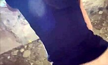 POV tourist spot flashing turns into bent over public teen doggystyle pounding