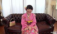 Geisha teen spreads hairy pussy for uncensored first-time casting seduction